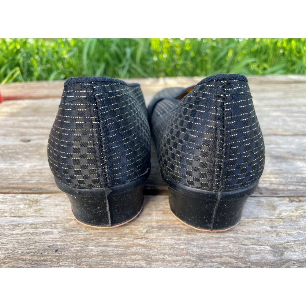 Vintage 1960s Glam Heeled Womens Slipper Black Gold Wellco Sz 11 NOS Wellco - Picture 6 of 15